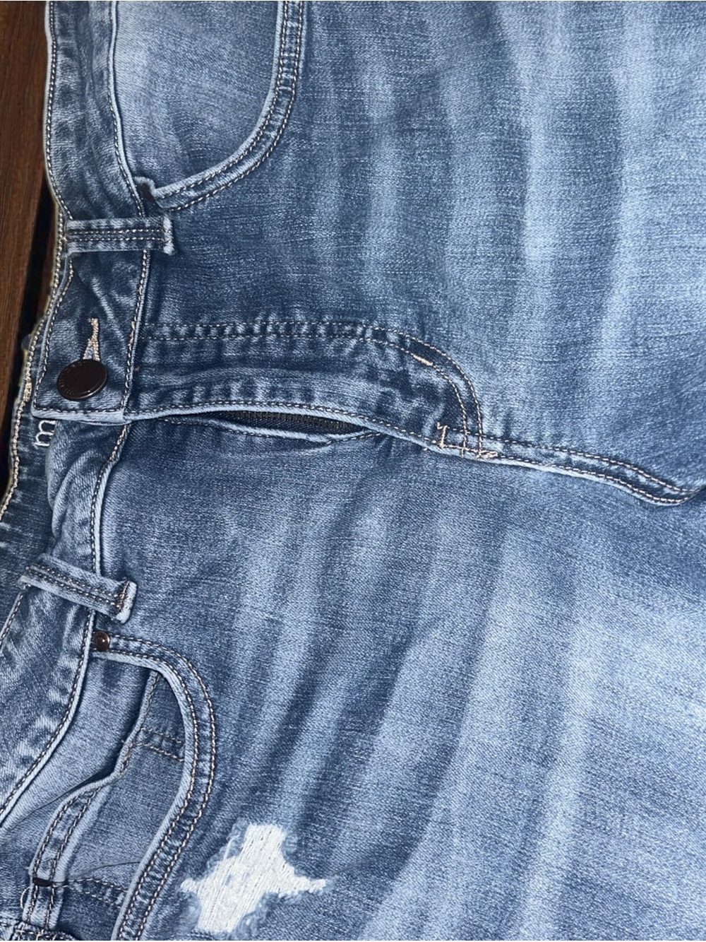 Maurices Distressed Mid-Wash loose Skinny Jeans with tummy control panel - Picture 5 of 7
